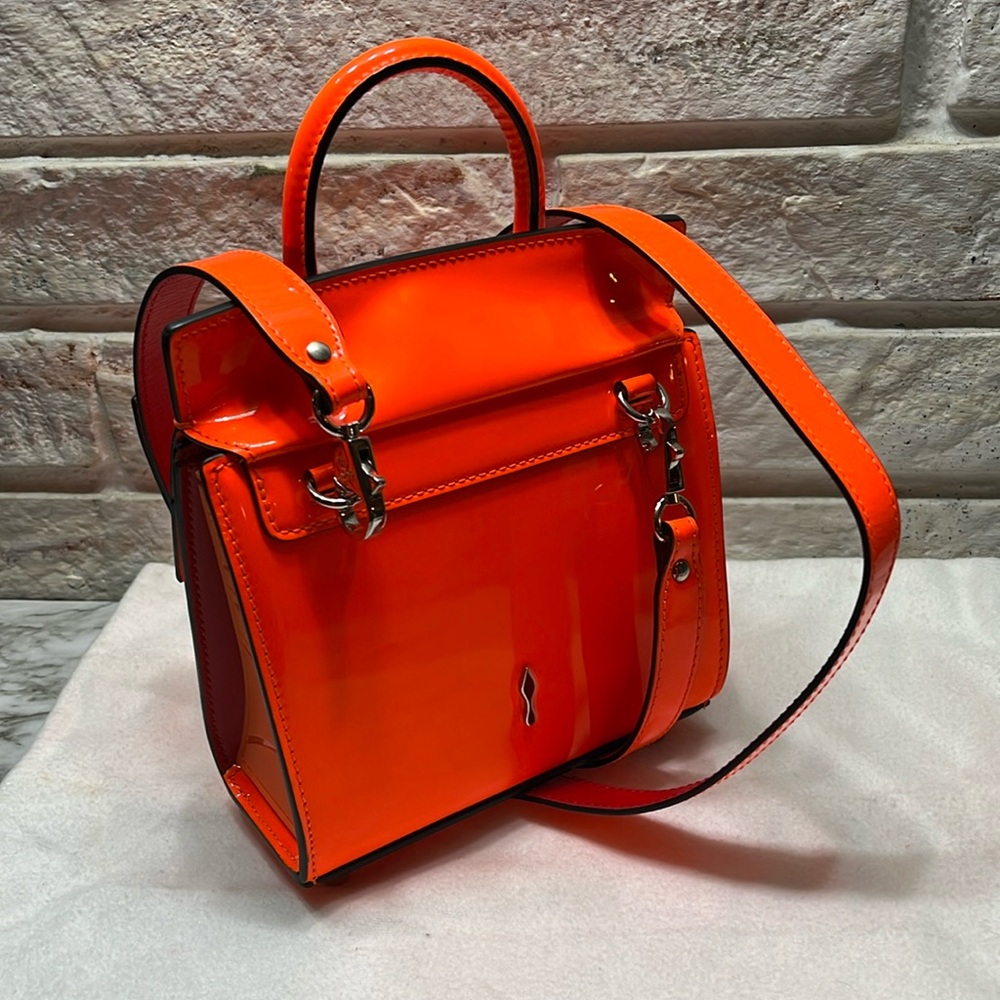 CHRISTIAN LOUBOUTIN Patent Paloma Mini Empire Tote Orange NWOT